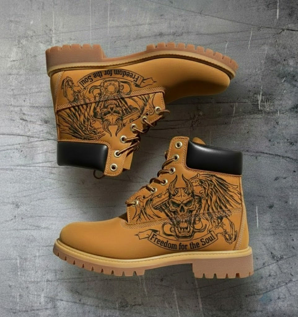 Men's Vintage Skull Biker Boots- "Freedom Soul" Collection