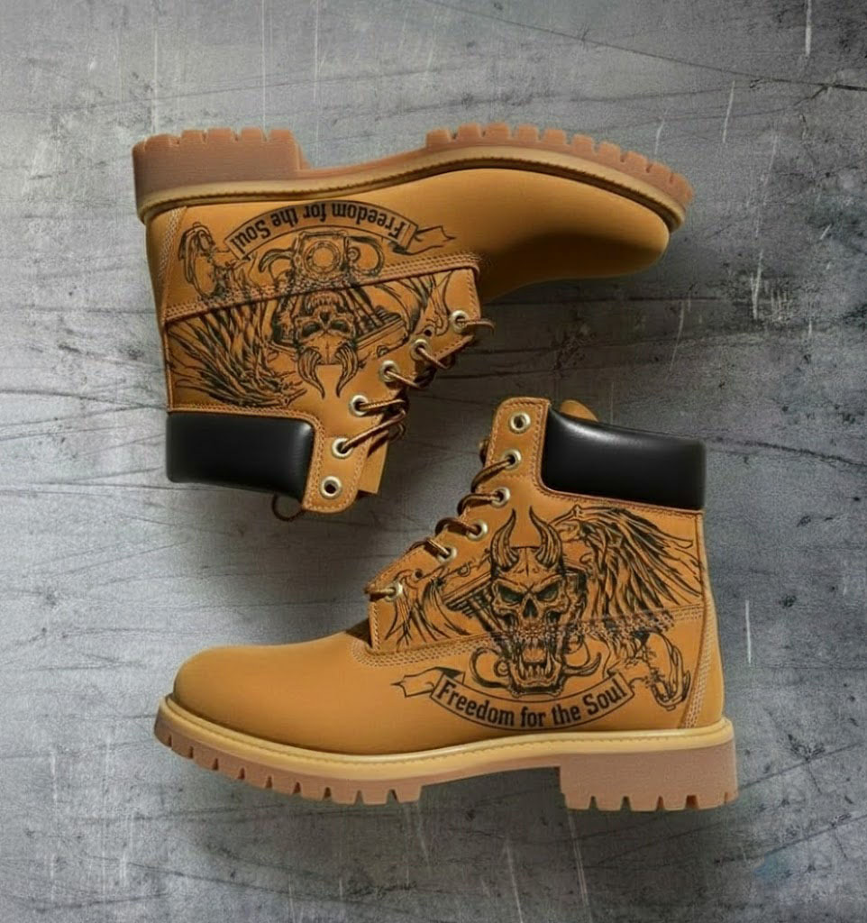 Men's Vintage Skull Biker Boots- "Freedom Soul" Collection