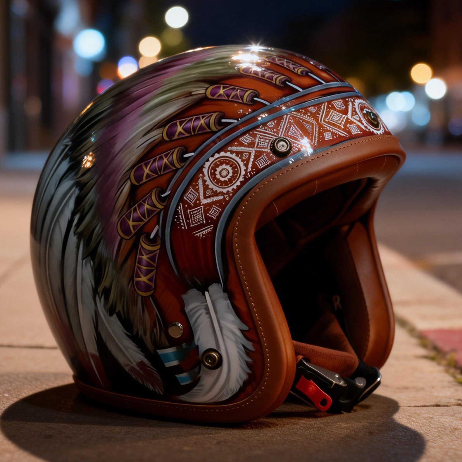 Native American Style War Bonnet Graphic Retro Open Face Helmet