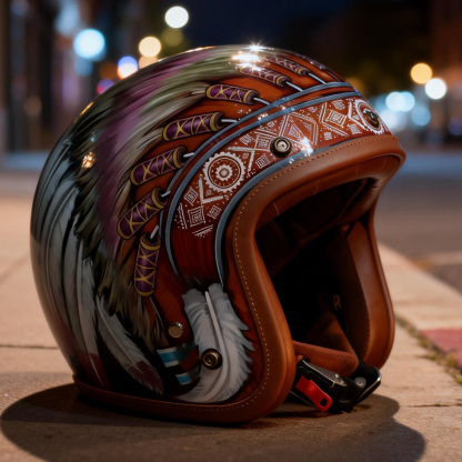 Native American Style War Bonnet Graphic Retro Open Face Helmet