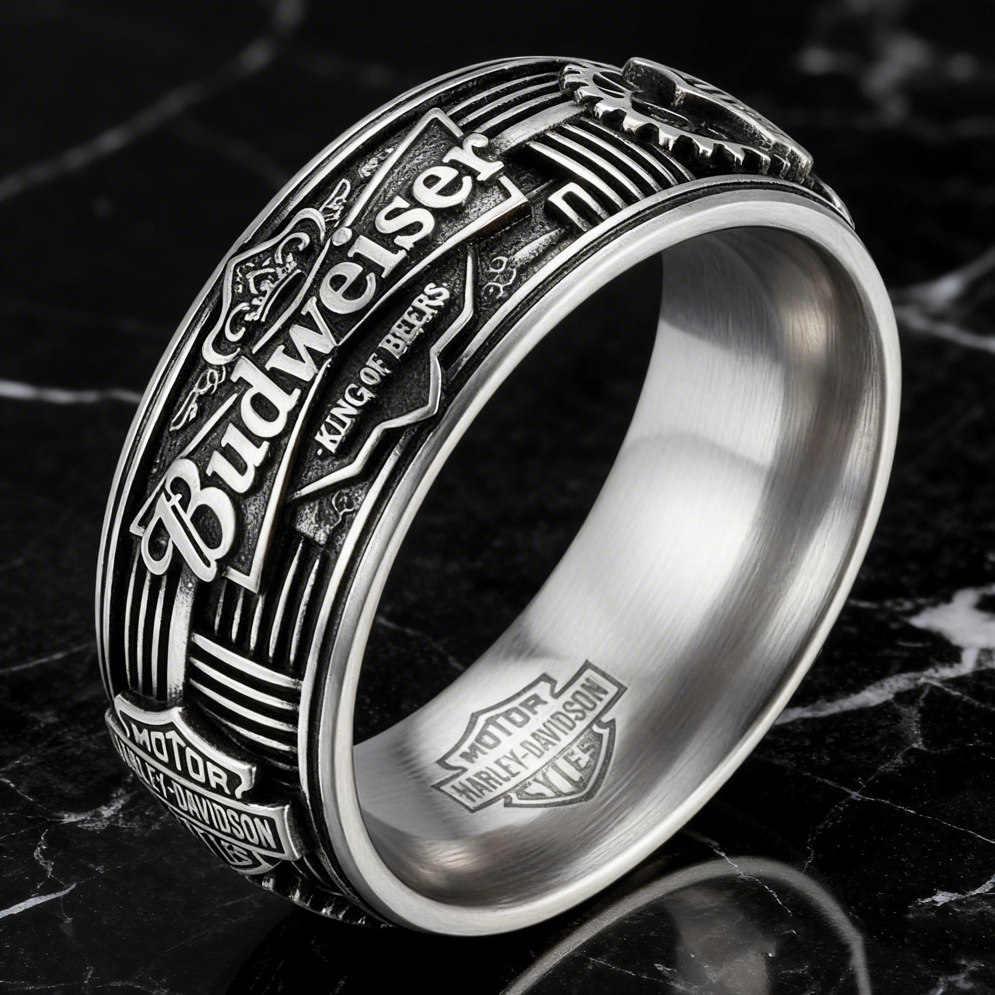 Vintage Rock Budweiser Harley Stainless Steel Biker Band Ring