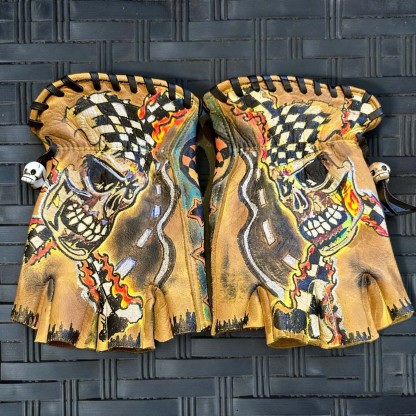Vintage Biker Half Gloves for Motorcycle Enthusiasts