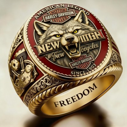 Biker patriotic eagle wings freedom engraved gold mechanical rider ring