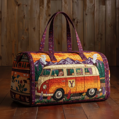 Wild West Sunset Mountain View Quilted Canvas Duffle Bag