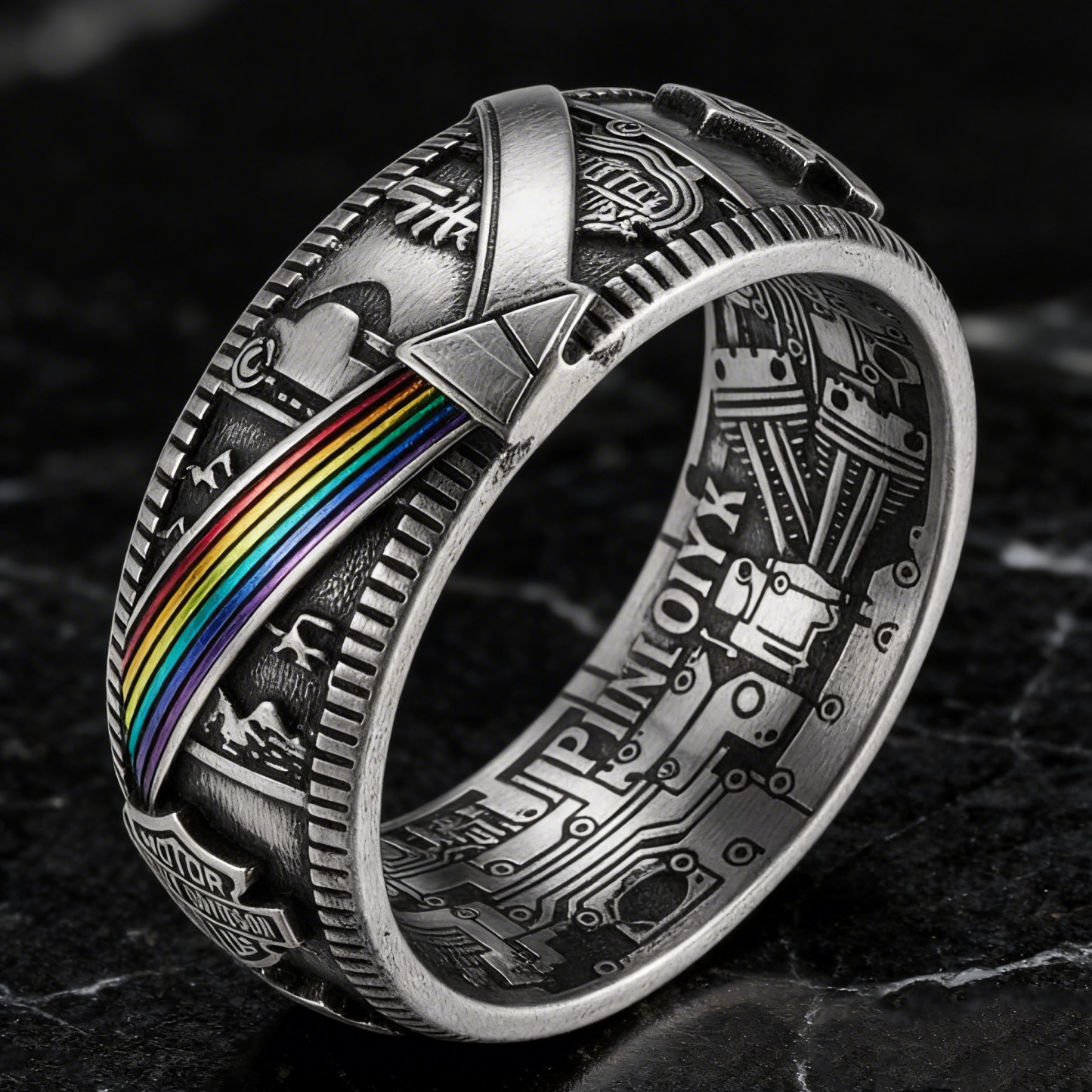 Rock Punk Pink Floyd Dark Side Rainbow Prism Band Ring