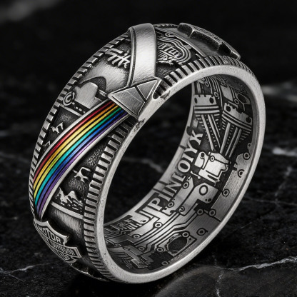 Rock Punk Pink Floyd Dark Side Rainbow Prism Band Ring