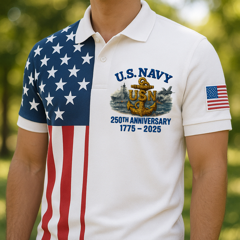 U.S.NAVY250THANNIVERSARYPrintCasualPOLOShirt
