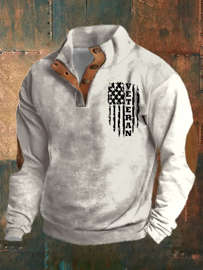 Men's Aintage Veteran Flag Print Sweatshirt