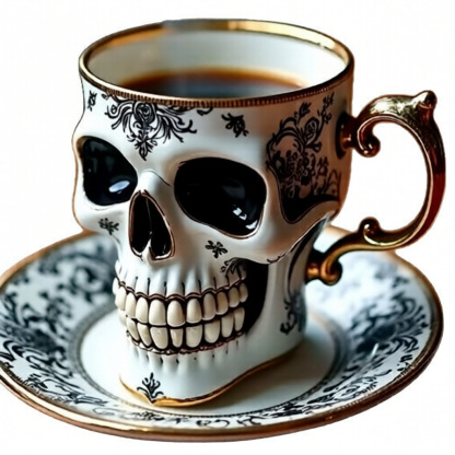 Luxury Gothic Skull Porcelain Coffee Cup and Saucer Set