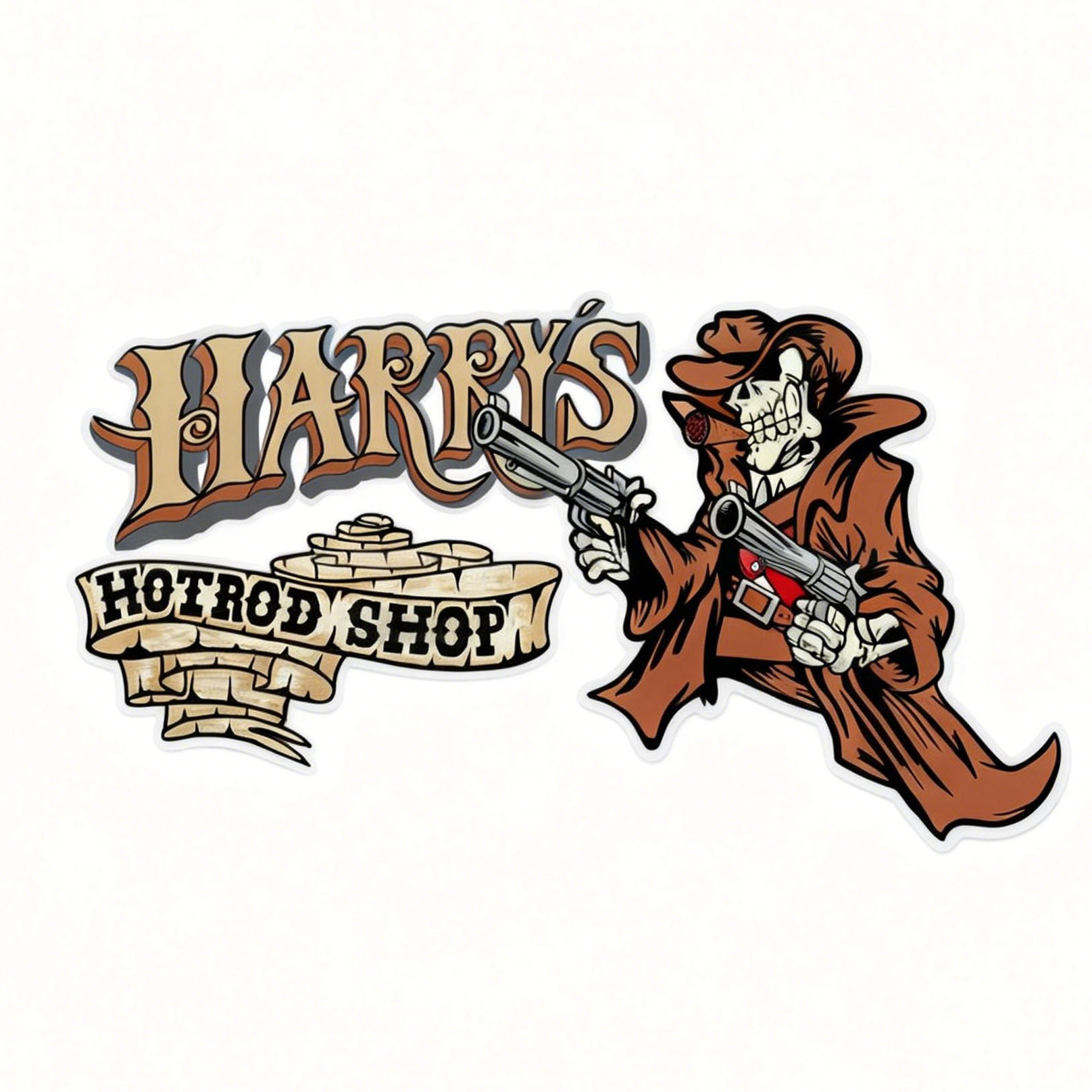 Vintage Skeleton Cowboy Hot Rod Shop Car Decal