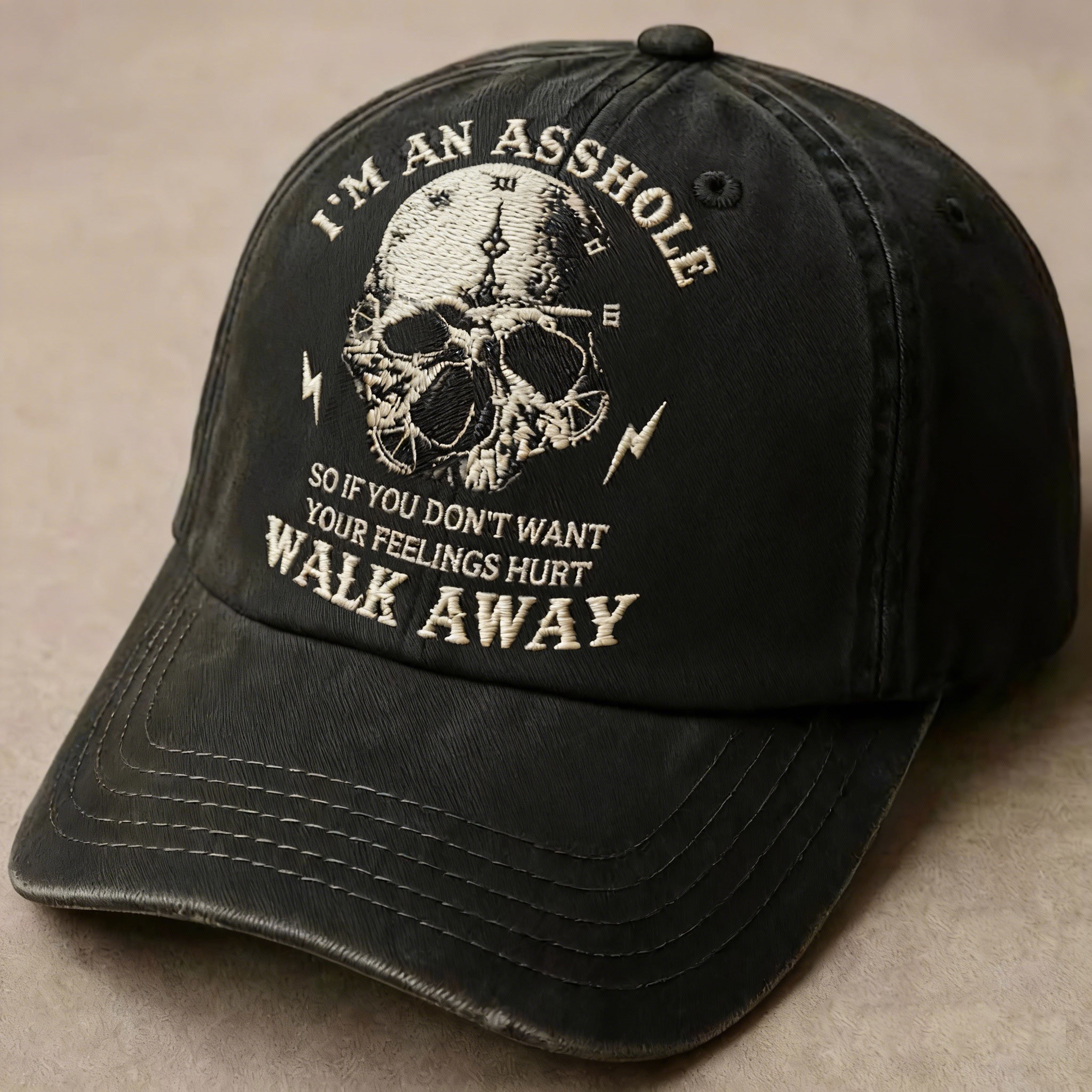 "I'M AN ASSHOLE" Skull Slogan Hat - Warning Statement Vintage Cap