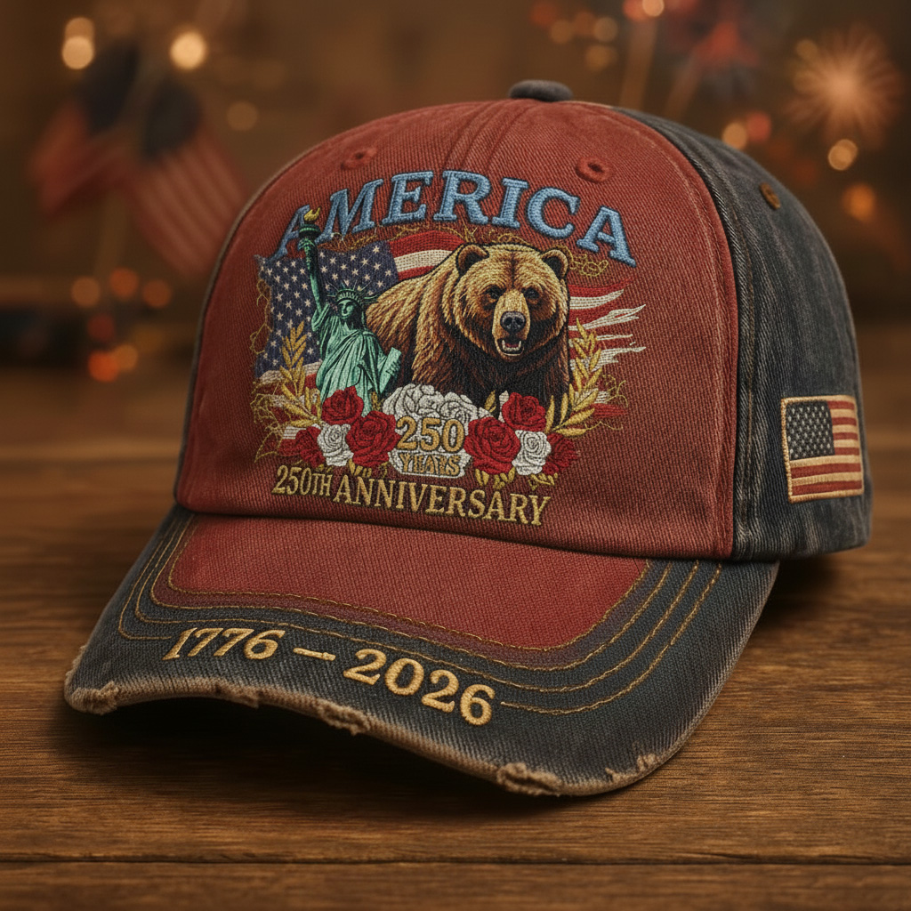  America's 250th Birthday Baseball Cap, Retro Distressed Hat with Statue of Liberty and Bald Eagle Elements