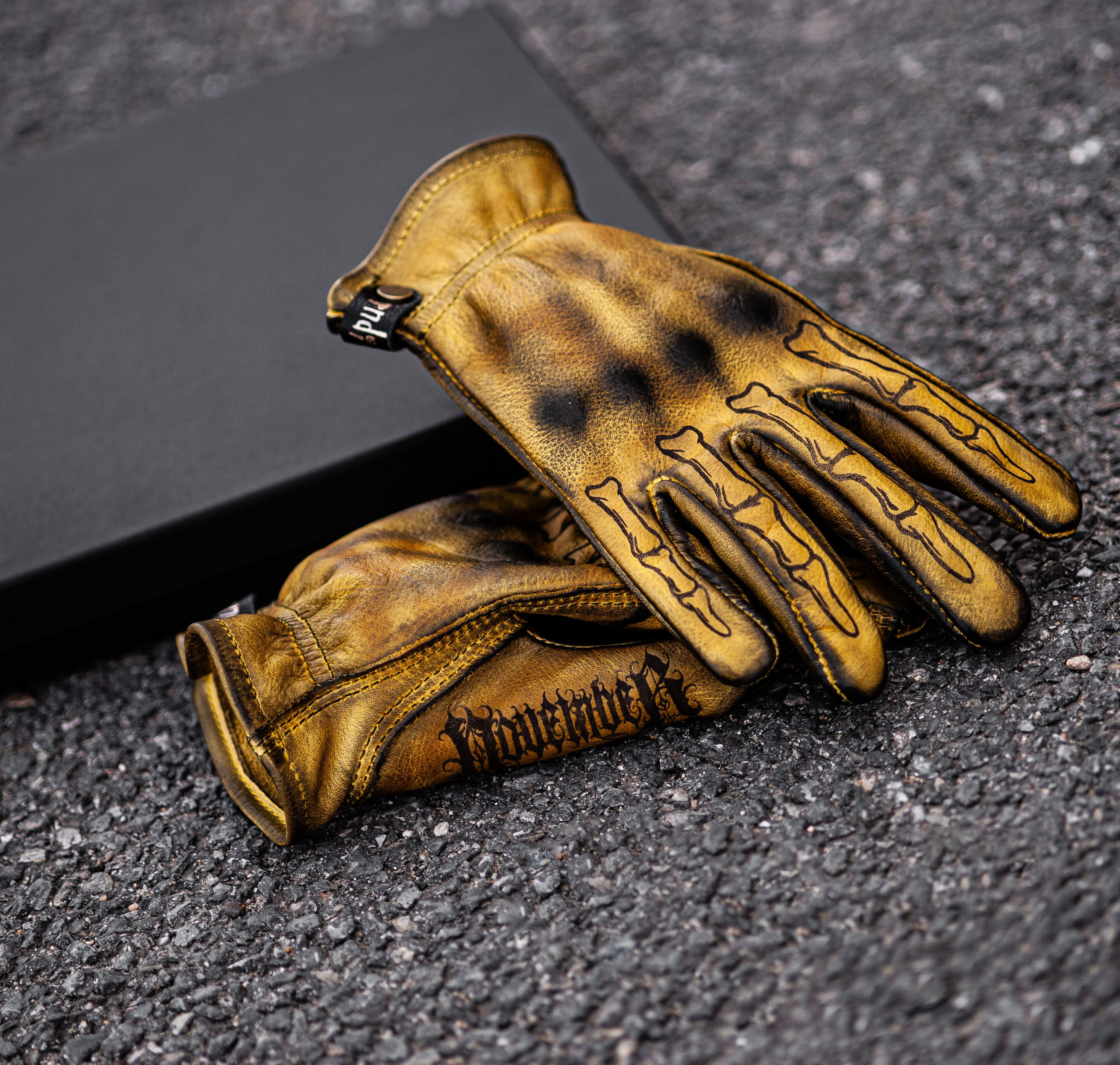 Gothic Urban Mustard Yellow Fossil Print Leather Streetwear Gloves