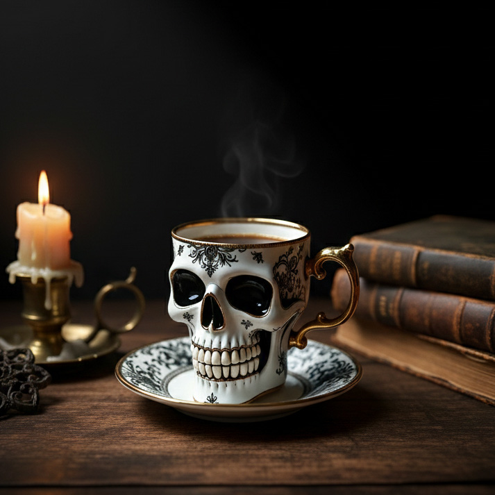 Luxury Gothic Skull Porcelain Coffee Cup and Saucer Set