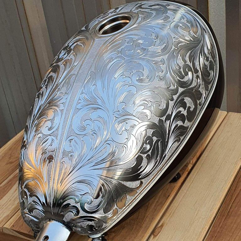 Engraved Metallic Victorian Scroll Pattern Custom Motorcycle Tank Decal