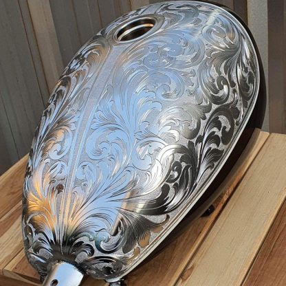 Engraved Metallic Victorian Scroll Pattern Custom Motorcycle Tank Decal
