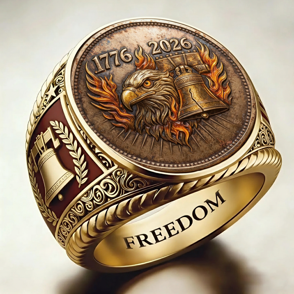 Patriotic American Plated Military Commemorative Ring