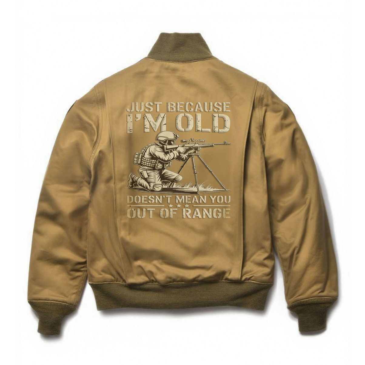 Military-style humorous slogan patterns on vintage jackets