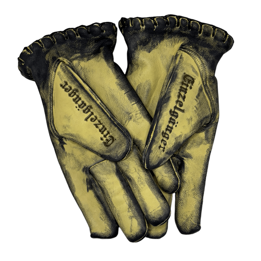 Vintage Distressed Bone White Leather Scuffed Finish Biker Gloves