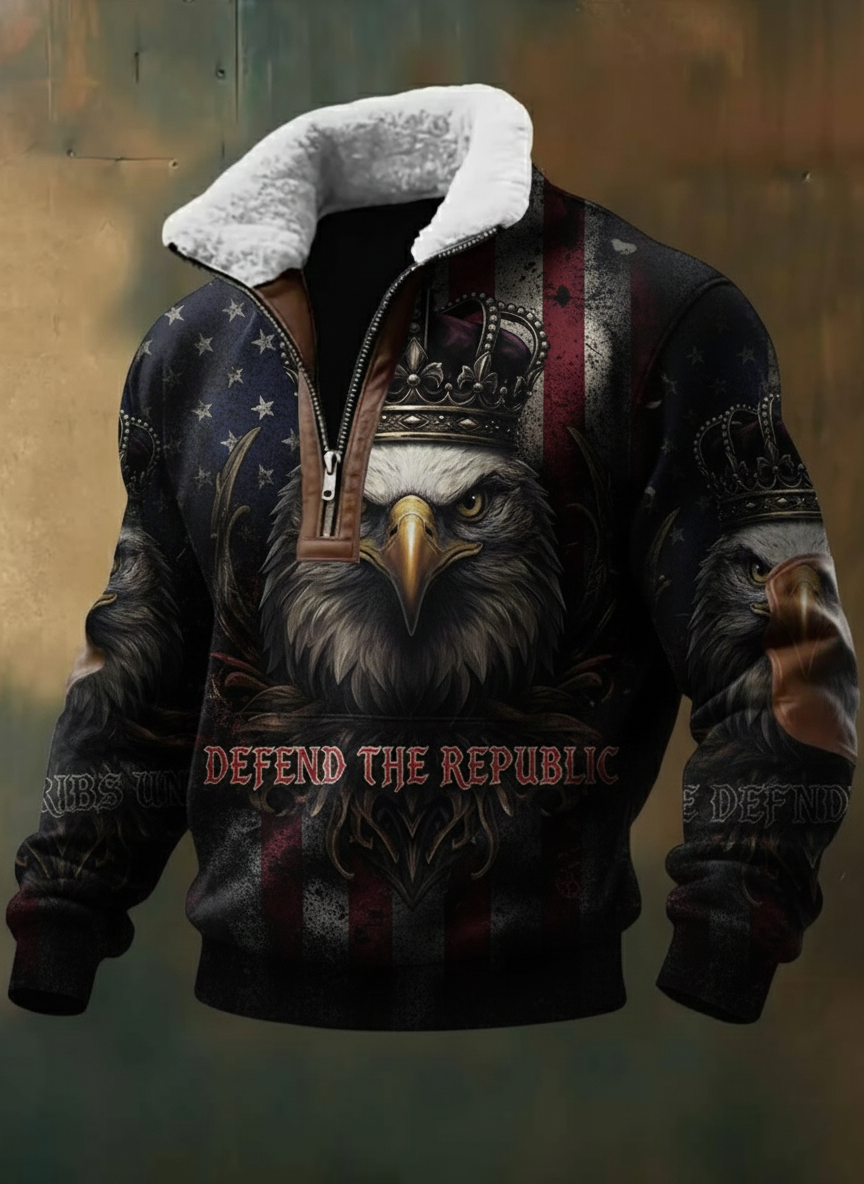 Patriotic Gothic Defend The Republic Eagle Flag Sherpa Quarter-zip Jacket