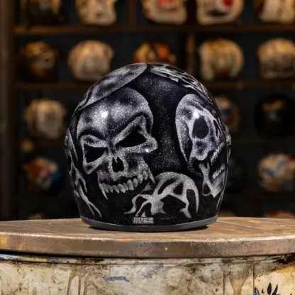 Retro Metal Flake Silver Glitter Skulls Full Face Helmet