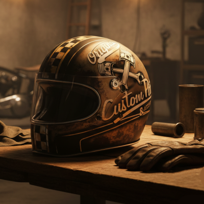 Retro Flashback: Traditional Tattoo Art Biker Helmet