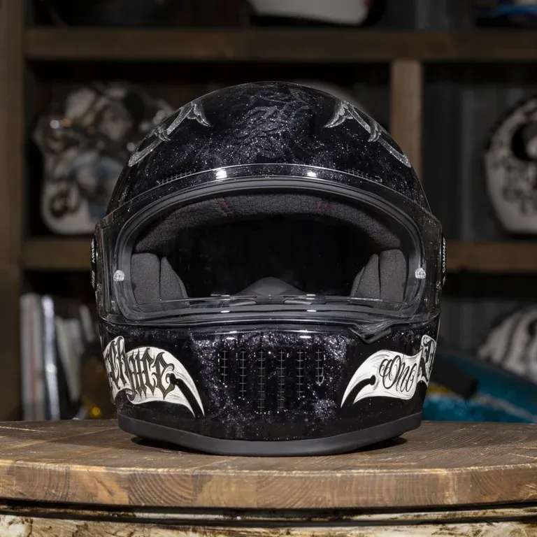 Tattoo Art Black Glitter Finish Full Face Motorcycle Riding Helmet