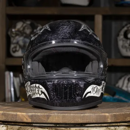 Tattoo Art Black Glitter Finish Full Face Motorcycle Riding Helmet