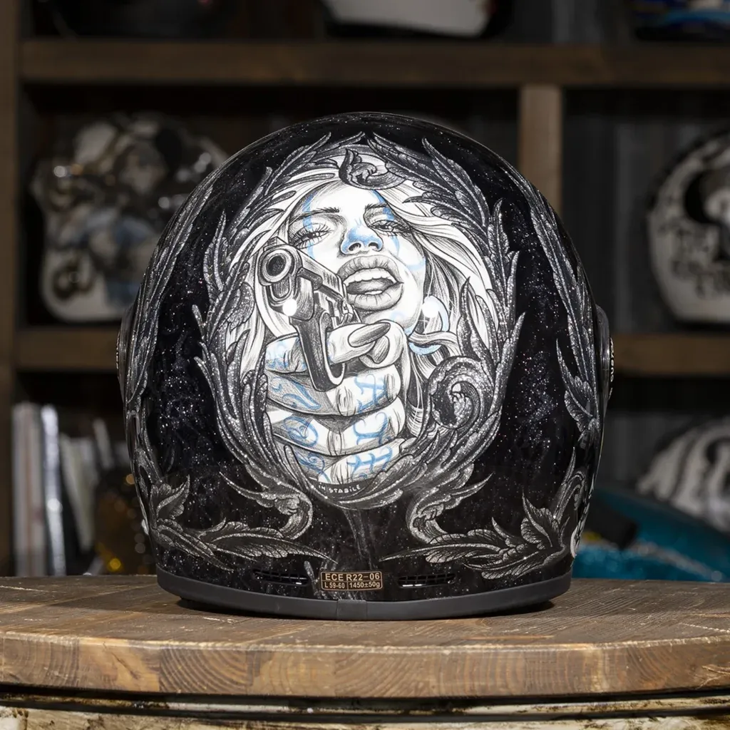Tattoo Art Black Glitter Finish Full Face Motorcycle Riding Helmet