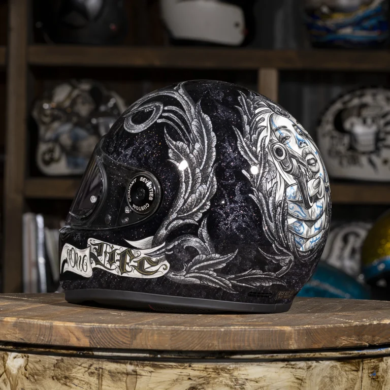 Tattoo Art Black Glitter Finish Full Face Motorcycle Riding Helmet