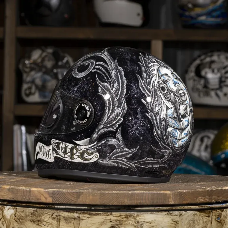 Tattoo Art Black Glitter Finish Full Face Motorcycle Riding Helmet