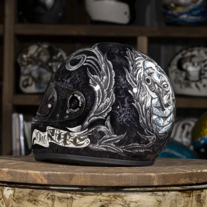 Tattoo Art Black Glitter Finish Full Face Motorcycle Riding Helmet