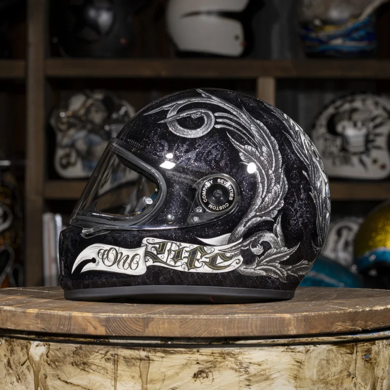 Tattoo Art Black Glitter Finish Full Face Motorcycle Riding Helmet