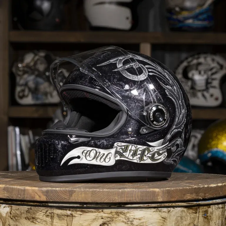 Tattoo Art Black Glitter Finish Full Face Motorcycle Riding Helmet