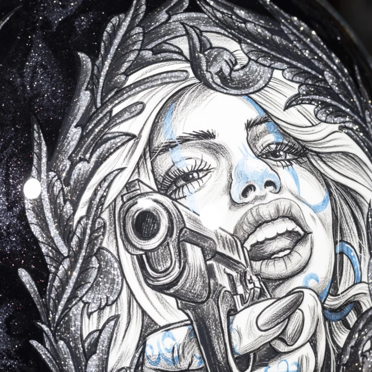 Tattoo Art Black Glitter Finish Full Face Motorcycle Riding Helmet