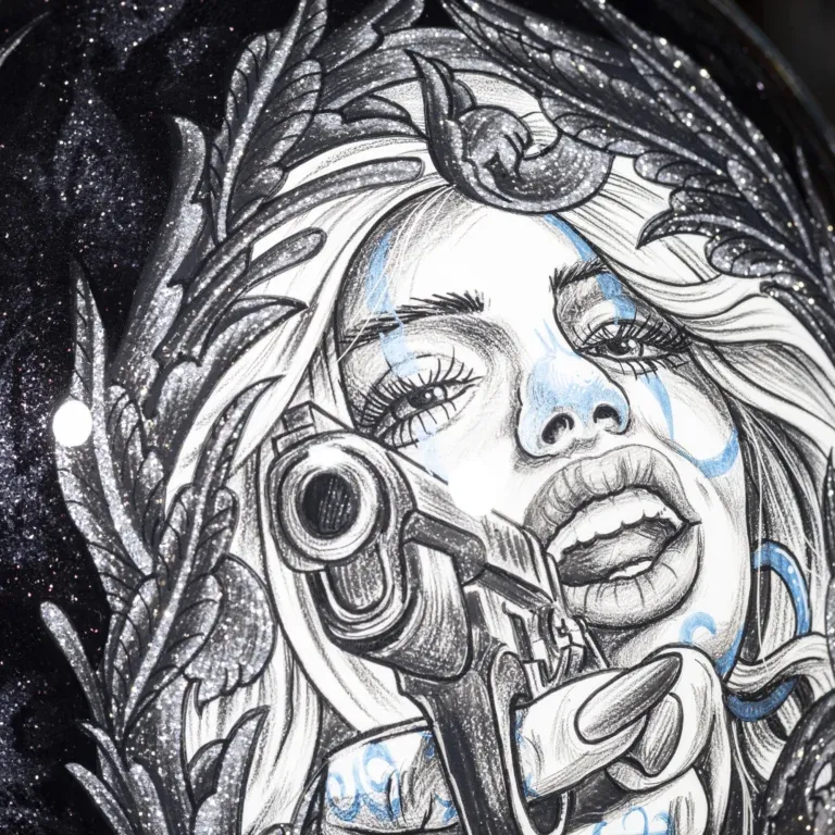 Tattoo Art Black Glitter Finish Full Face Motorcycle Riding Helmet