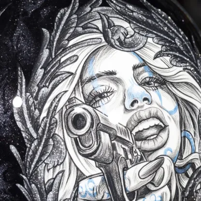 Tattoo Art Black Glitter Finish Full Face Motorcycle Riding Helmet