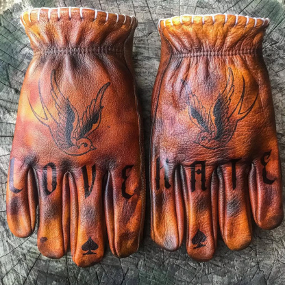 Vintage Style Pattern Motorcycle Riding Gloves