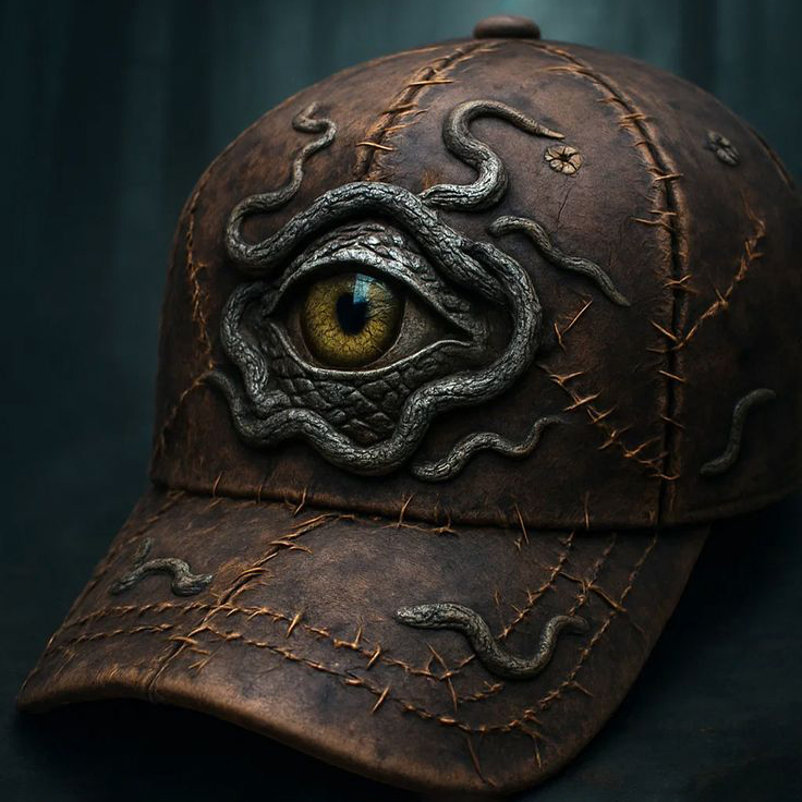 Gothic Horror Eyeball Snake Medusa Aesthetic Distressed Leather Baseball Hat