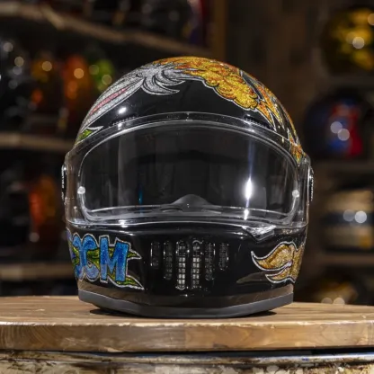 Street Punk Angry Cartoon Rabbit Glitter Graphic Full Face Helmet