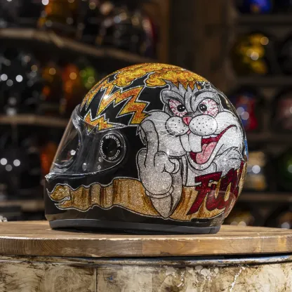 Street Punk Angry Cartoon Rabbit Glitter Graphic Full Face Helmet
