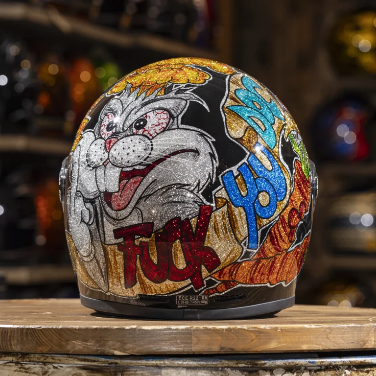 Street Punk Angry Cartoon Rabbit Glitter Graphic Full Face Helmet