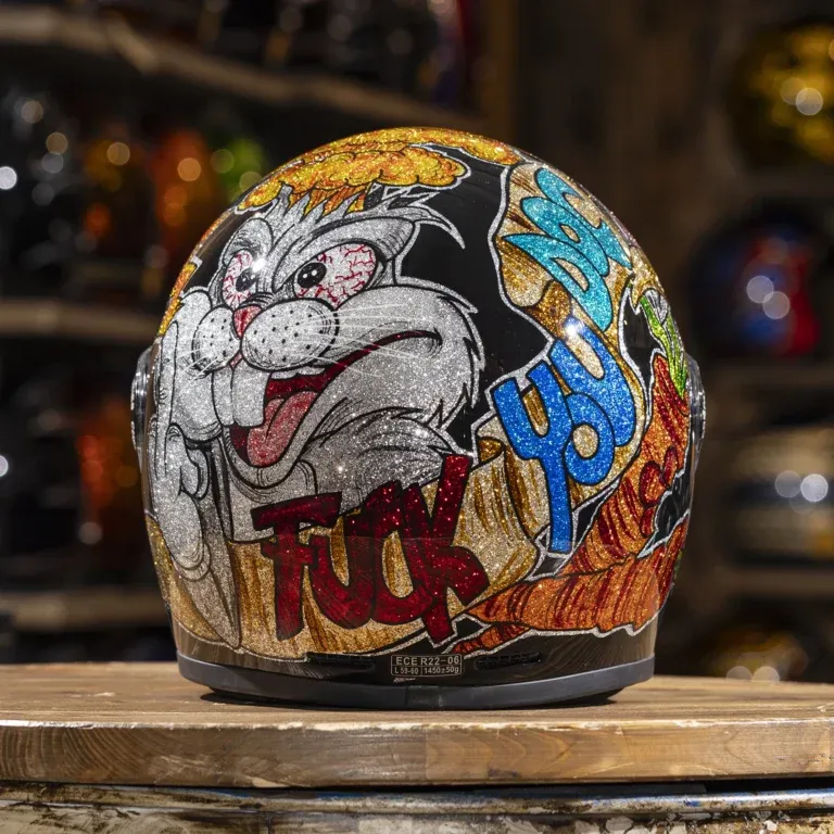 Street Punk Angry Cartoon Rabbit Glitter Graphic Full Face Helmet