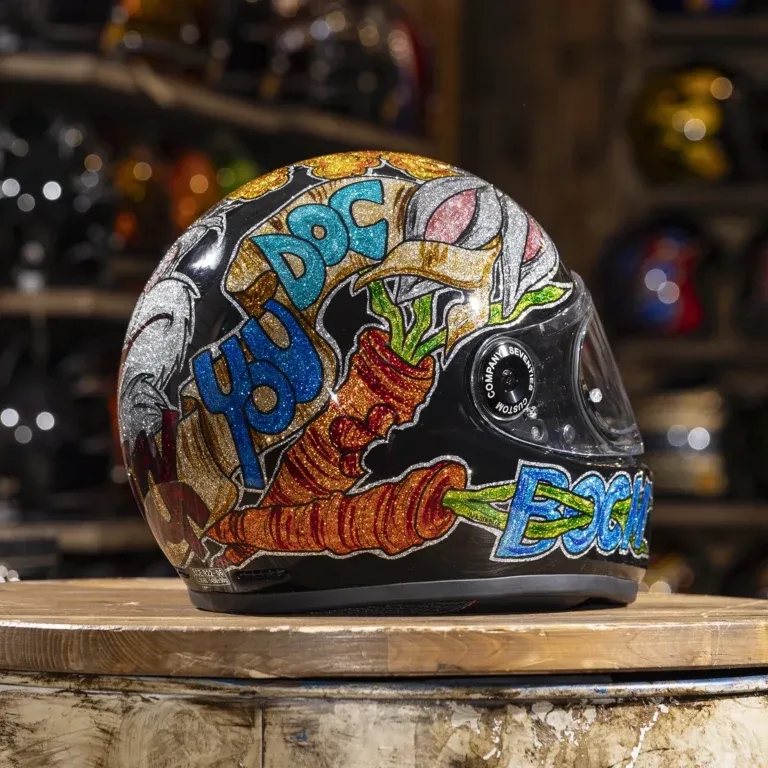 Street Punk Angry Cartoon Rabbit Glitter Graphic Full Face Helmet