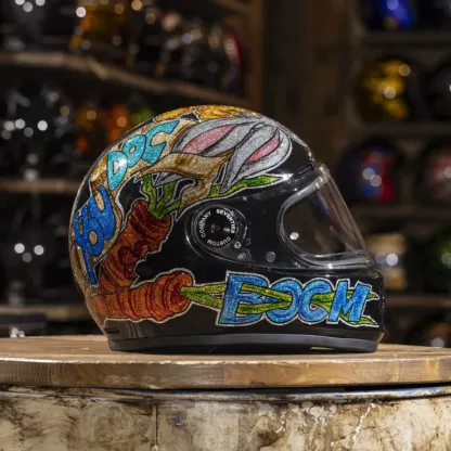 Street Punk Angry Cartoon Rabbit Glitter Graphic Full Face Helmet