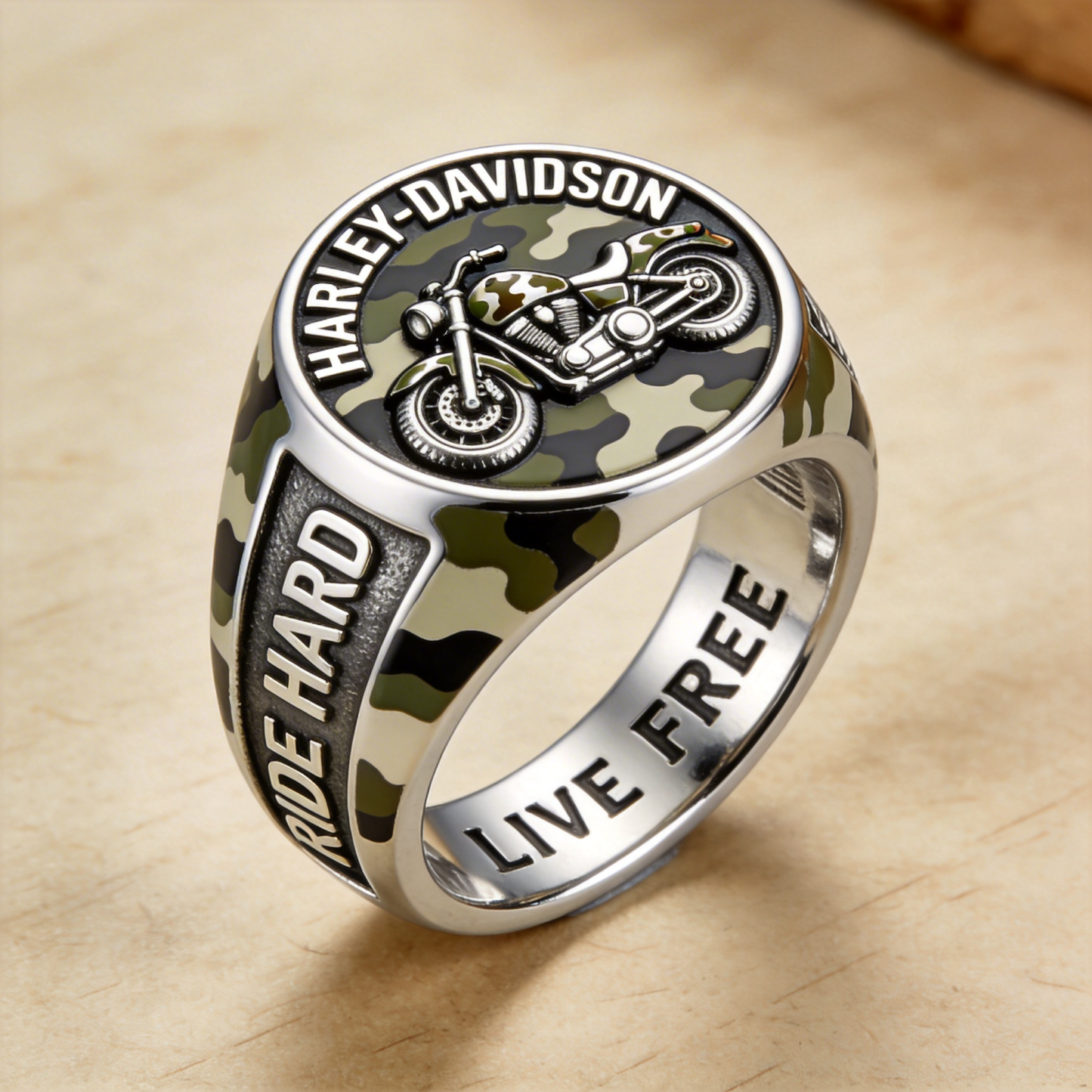 Minimalist Harley-Davidson Logo Embossed Ring