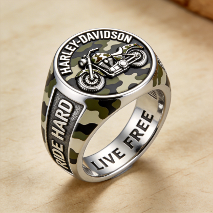 Minimalist Harley-Davidson Logo Embossed Ring