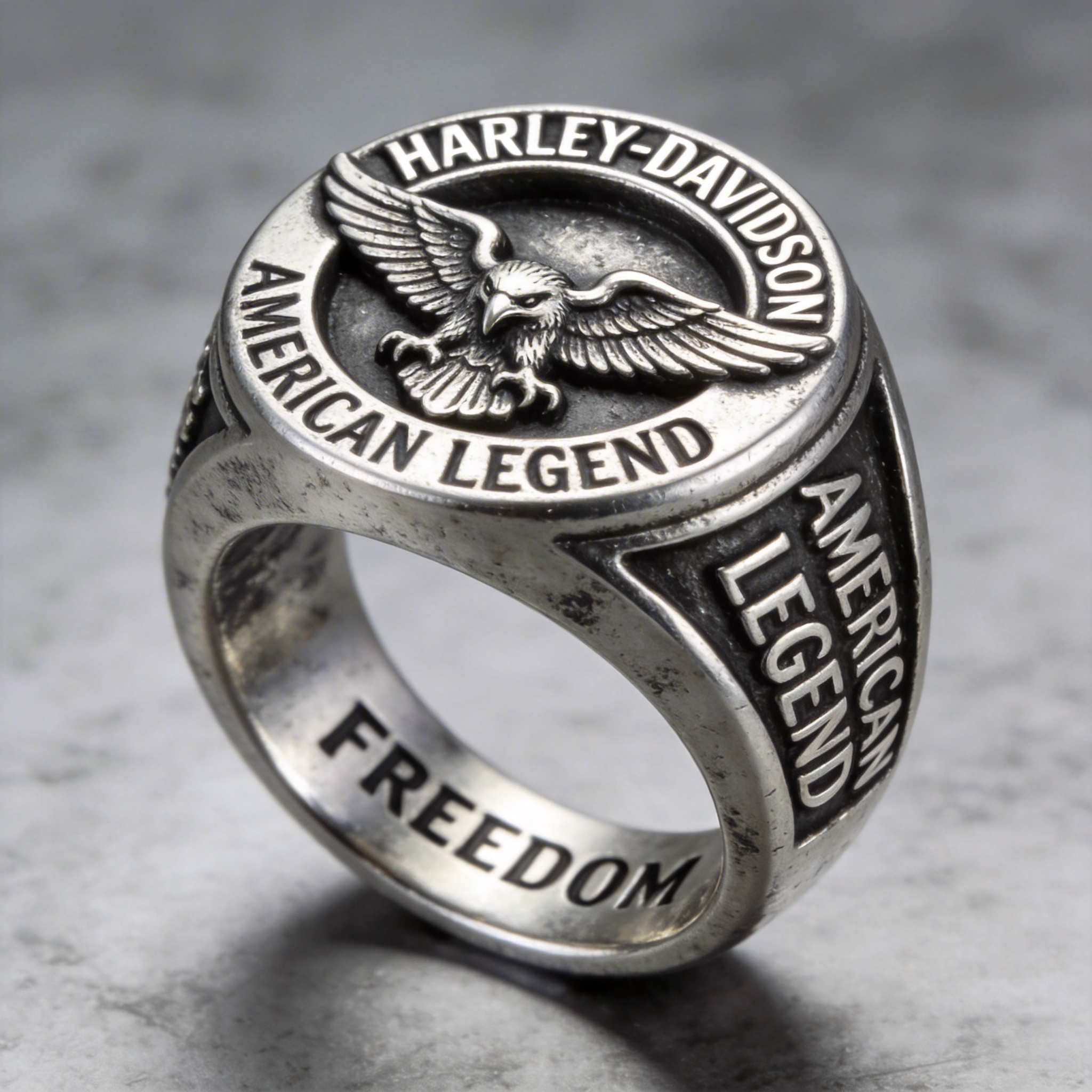 Minimalist Harley-Davidson Logo Embossed Ring