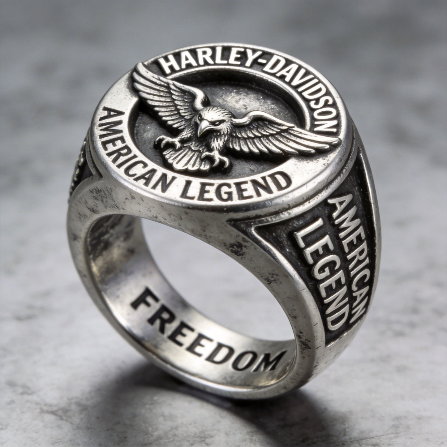 Minimalist Harley-Davidson Logo Embossed Ring