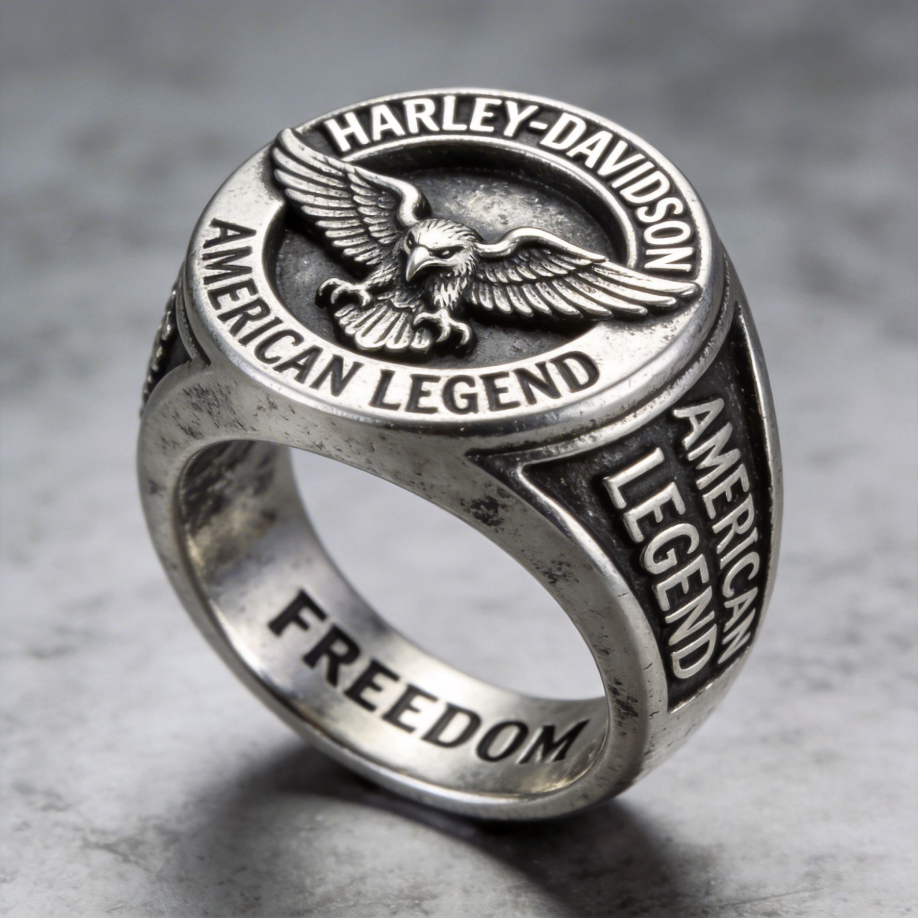 Minimalist Harley-Davidson Logo Embossed Ring